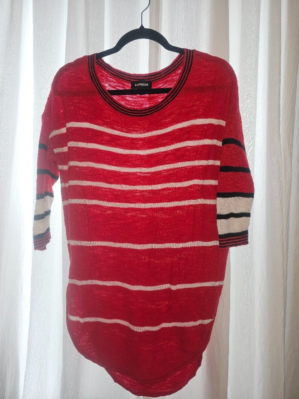 Express red white black 3/4 sleeves lightweight sweater XS